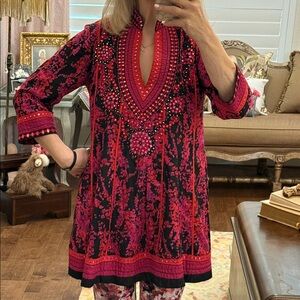 Key, lime and pink, Embellished hot Pink and Black Women's tunic
